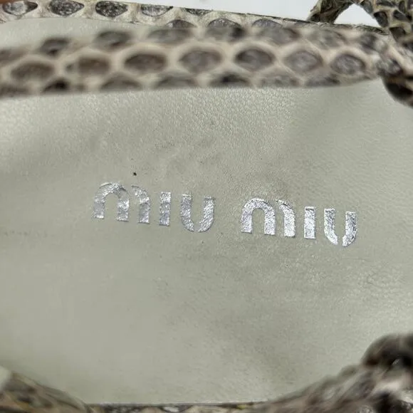 Miu Miu Genuine Water Snakeskin Flat T-Strap US 7.5 Made In Italy Thong Sandals