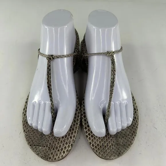 Miu Miu Genuine Water Snakeskin Flat T-Strap US 7.5 Made In Italy Thong Sandals