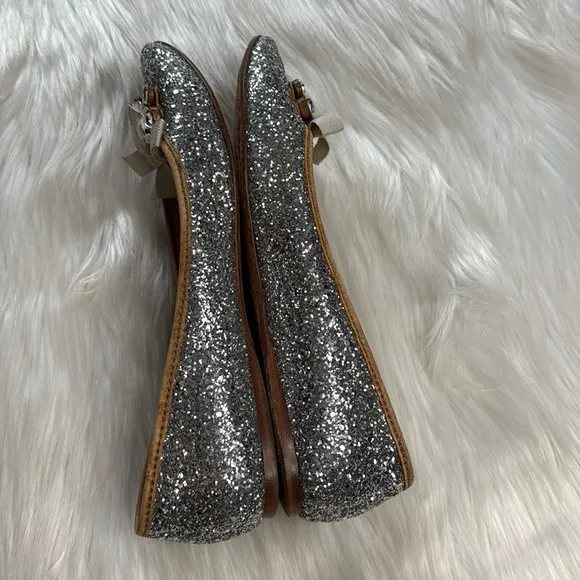 Miu Miu Silver Glitter Rhinestone Embellished Flats