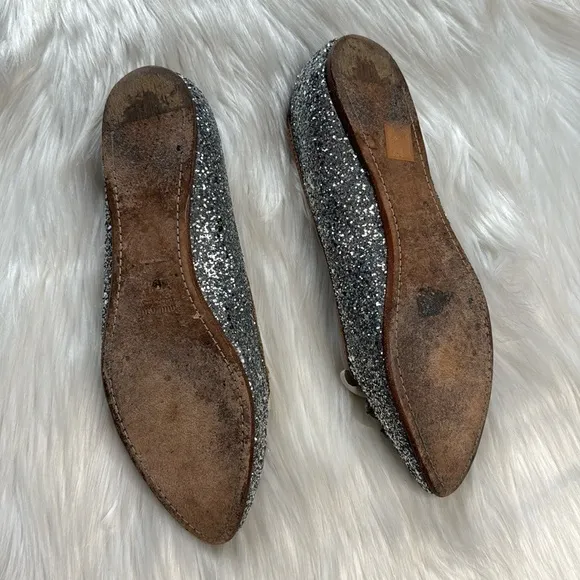 Miu Miu Silver Glitter Rhinestone Embellished Flats