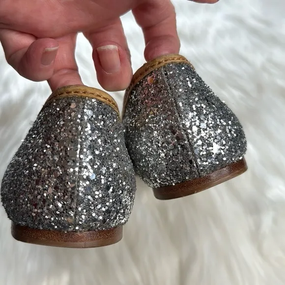 Miu Miu Silver Glitter Rhinestone Embellished Flats