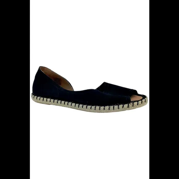 Miz Mooz Suede Peep Toe Espadrille Flats Black - Medium