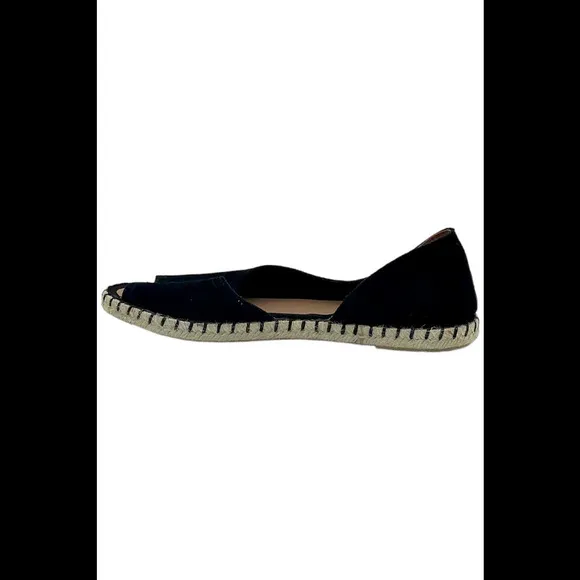 Miz Mooz Suede Peep Toe Espadrille Flats Black - Medium