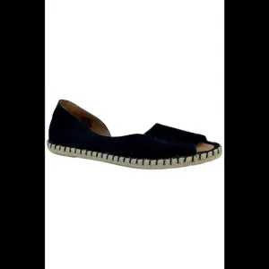 Miz Mooz Suede Peep Toe Espadrille Flats Black - Medium
