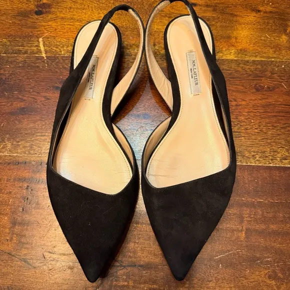 MM Lafleur Black Suede Frederica Slingback Flats sz 7.5