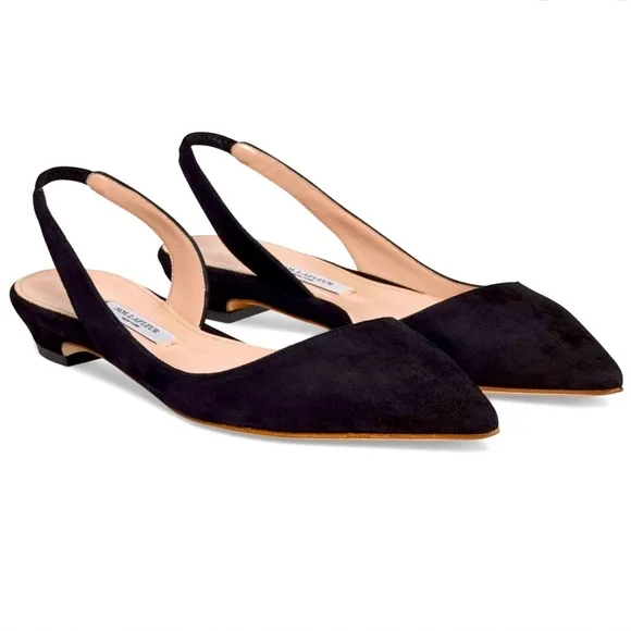 MM Lafleur Black Suede Frederica Slingback Flats sz 7.5