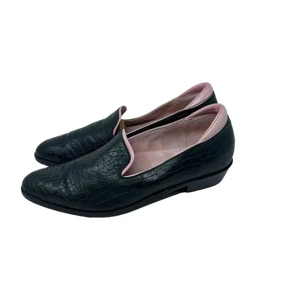 Modern Vice Black &amp; Pink Alligator Croc Leather Loafers Size 37.5 US 7.5