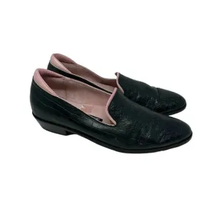 Modern Vice Black &amp; Pink Alligator Croc Leather Loafers Size 37.5 US 7.5