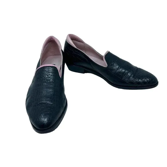 Modern Vice Black &amp; Pink Alligator Croc Leather Loafers Size 37.5 US 7.5