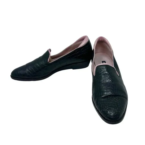 Modern Vice Black &amp; Pink Alligator Croc Leather Loafers Size 37.5 US 7.5