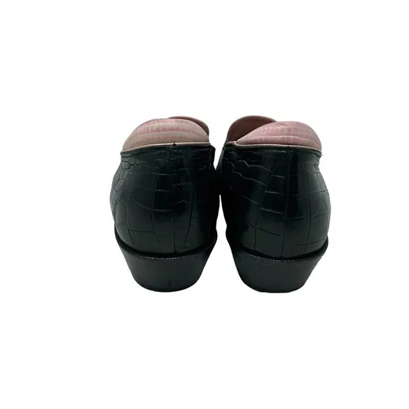 Modern Vice Black &amp; Pink Alligator Croc Leather Loafers Size 37.5 US 7.5