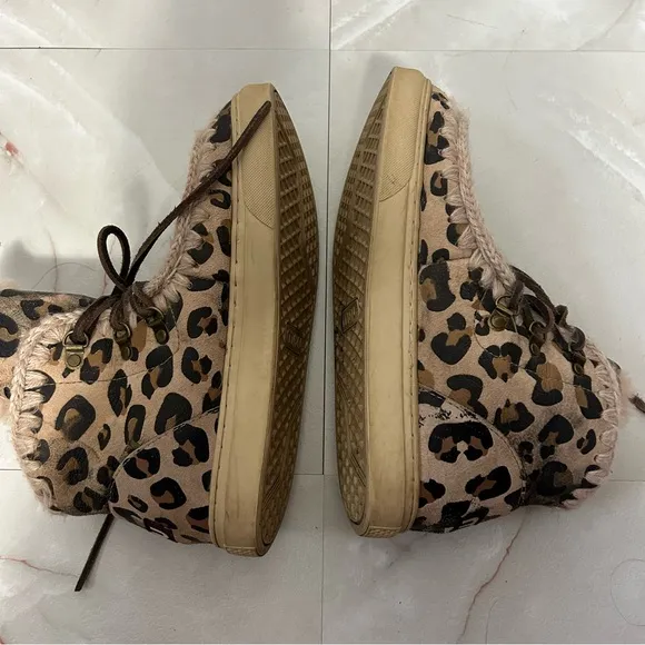 Mou Leopard Lace Up Boots Shearling Interior Size 8