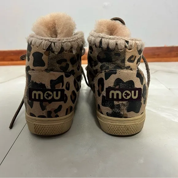 Mou Leopard Lace Up Boots Shearling Interior Size 8