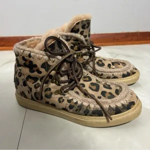 Mou Leopard Lace Up Boots Shearling Interior Size 8