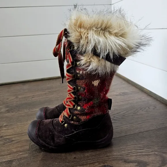 Muk Luks Mid Calf Fuzzy Boots Women's Knit MukLuks Gwen Thinsulate Tall Sz 6