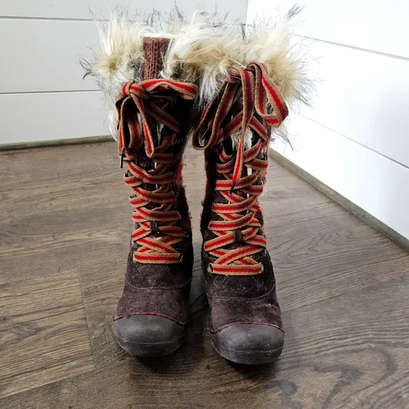 Muk Luks Mid Calf Fuzzy Boots Women's Knit MukLuks Gwen Thinsulate Tall Sz 6