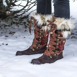 Muk Luks Mid Calf Fuzzy Boots Women's Knit MukLuks Gwen Thinsulate Tall Sz 6