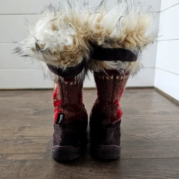 Muk Luks Mid Calf Fuzzy Boots Women's Knit MukLuks Gwen Thinsulate Tall Sz 6
