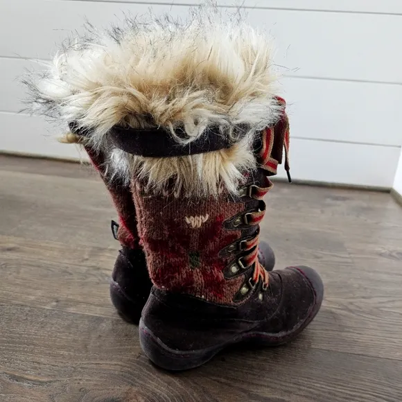 Muk Luks Mid Calf Fuzzy Boots Women's Knit MukLuks Gwen Thinsulate Tall Sz 6