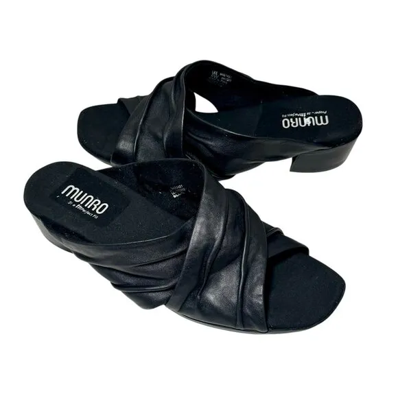 MUNRO Lee Soft Leather Slide Sandals size 9 W Wide NEW $190