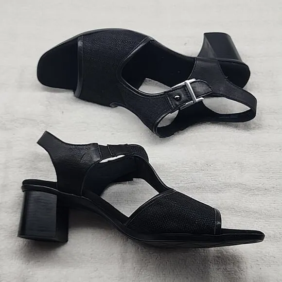 MUNRO WALLIS OPEN SQUARE TOE BLOCK HEEL T-STRAP SANDALS SIZE 9.5W NWOB