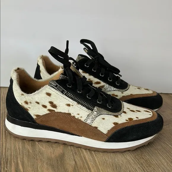 MYRA Swift Black and Brown/Cow Print Sneakers | 8