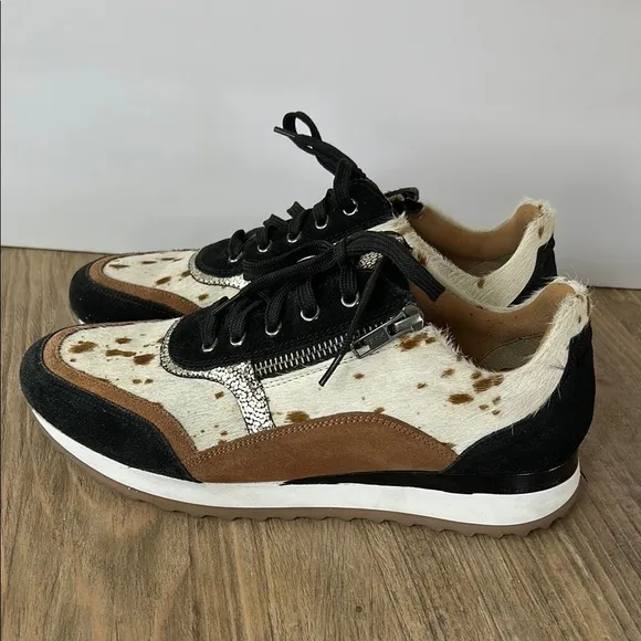 MYRA Swift Black and Brown/Cow Print Sneakers | 8