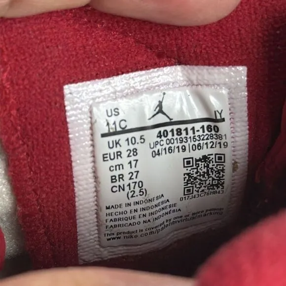 (N1) Air Jordan 9 Retro 302370-160 White Gym Red Boys' Sneakers, Size 11C‎