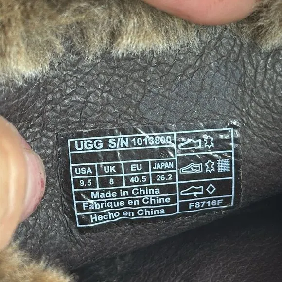 (N8) UGG Ingrid Stout Chunky Block Heel Sheepskin Boots in Brown, Women's Sz 9.5
