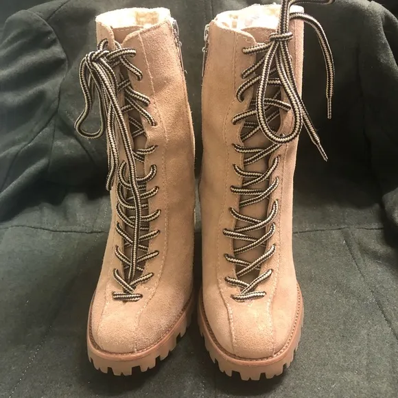 Naina Suede &amp; Faux Shearling Boots Sandstone sz 7