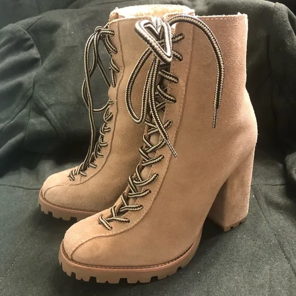 Naina Suede &amp; Faux Shearling Boots Sandstone sz 7