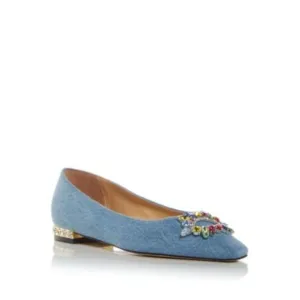 NALEBE Womens Blue Denim Heel Amina Means Square Toe Slip On Ballet Flats 37.5