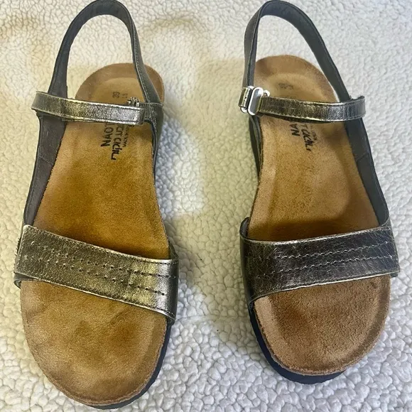 Naot Madison Metallic Genuine Leather Sandals Adjustable Velcro Straps Size 8.5