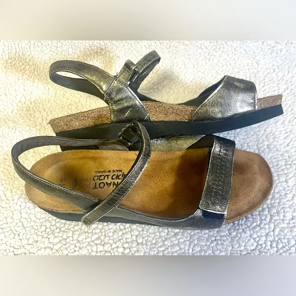 Naot Madison Metallic Genuine Leather Sandals Adjustable Velcro Straps Size 8.5