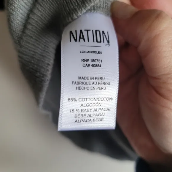 NATION LTD, Cotton/Alpaca Blend Lightweight Sweater,3/4 Sleeve, Size‎ Small