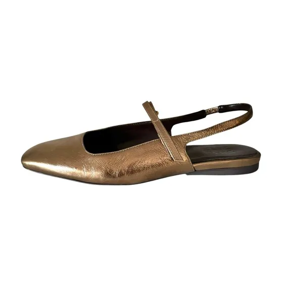 Naturalizer Connie Mary Jane Slingback Flat Sandal Metallic Leather Old Gold 8.5