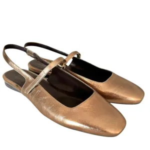 Naturalizer Connie Mary Jane Slingback Flat Sandal Metallic Leather Old Gold 8.5