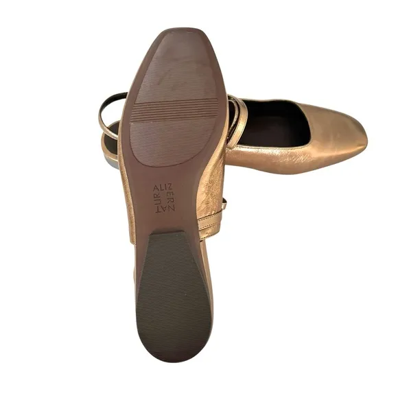 Naturalizer Connie Mary Jane Slingback Flat Sandal Metallic Leather Old Gold 8.5