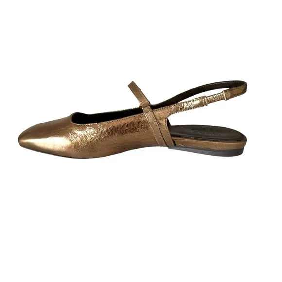 Naturalizer Connie Mary Jane Slingback Flat Sandal Metallic Leather Old Gold 8.5