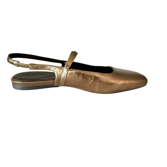 Naturalizer Connie Mary Jane Slingback Flat Sandal Metallic Leather Old Gold 8.5