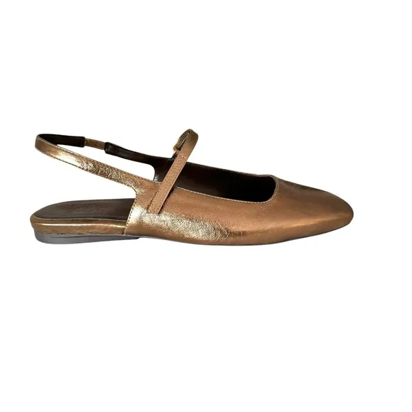 Naturalizer Connie Mary Jane Slingback Flat Sandal Metallic Leather Old Gold 8.5