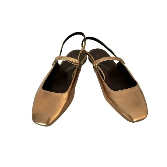 Naturalizer Connie Mary Jane Slingback Flat Sandal Metallic Leather Old Gold 8.5
