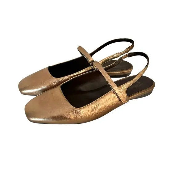 Naturalizer Connie Mary Jane Slingback Flat Sandal Metallic Leather Old Gold 8.5