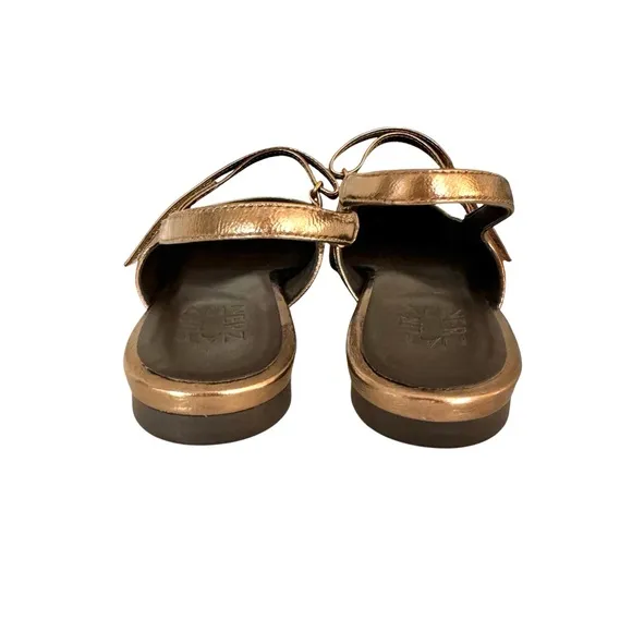 Naturalizer Connie Mary Jane Slingback Flat Sandal Metallic Leather Old Gold 8.5