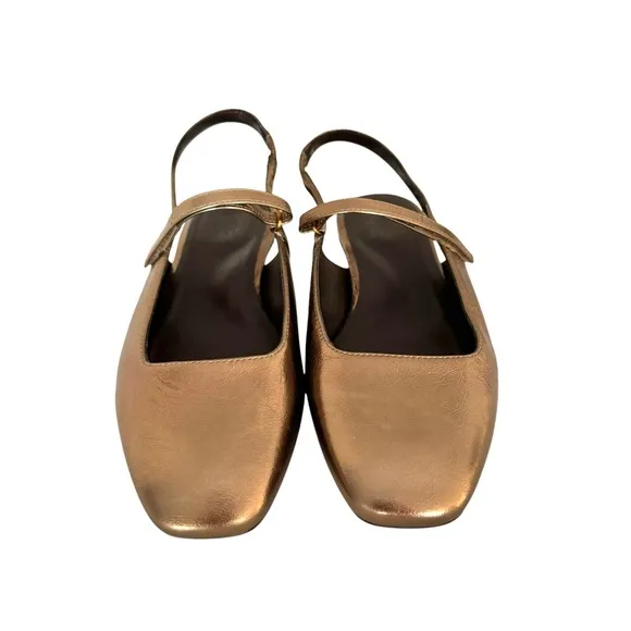 Naturalizer Connie Mary Jane Slingback Flat Sandal Metallic Leather Old Gold 8.5