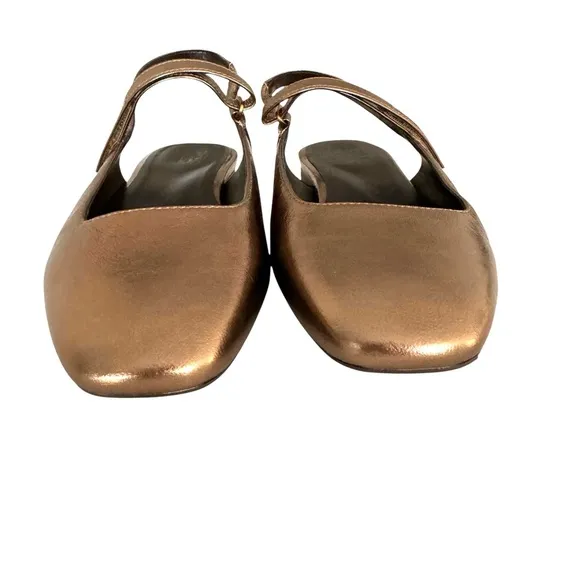 Naturalizer Connie Mary Jane Slingback Flat Sandal Metallic Leather Old Gold 8.5