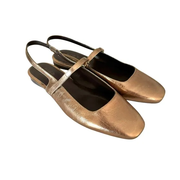 Naturalizer Connie Mary Jane Slingback Flat Sandal Metallic Leather Old Gold 8.5