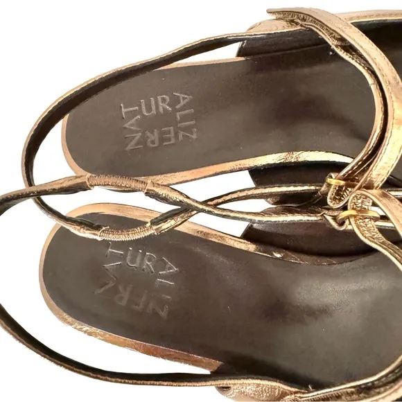 Naturalizer Connie Mary Jane Slingback Flat Sandal Metallic Leather Old Gold 8.5