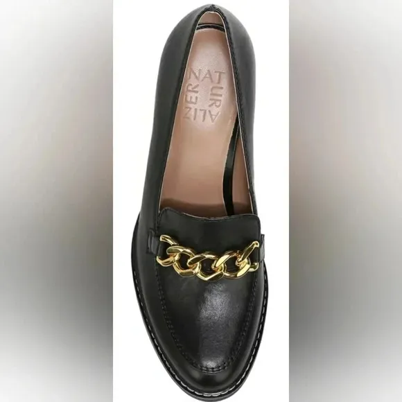 Naturalizer Women 10 Wide Black Leather Chic Platform Chunky Lugsole Loafers