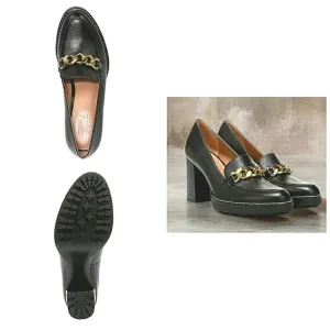 Naturalizer Women 10 Wide Black Leather Chic Platform Chunky Lugsole Loafers